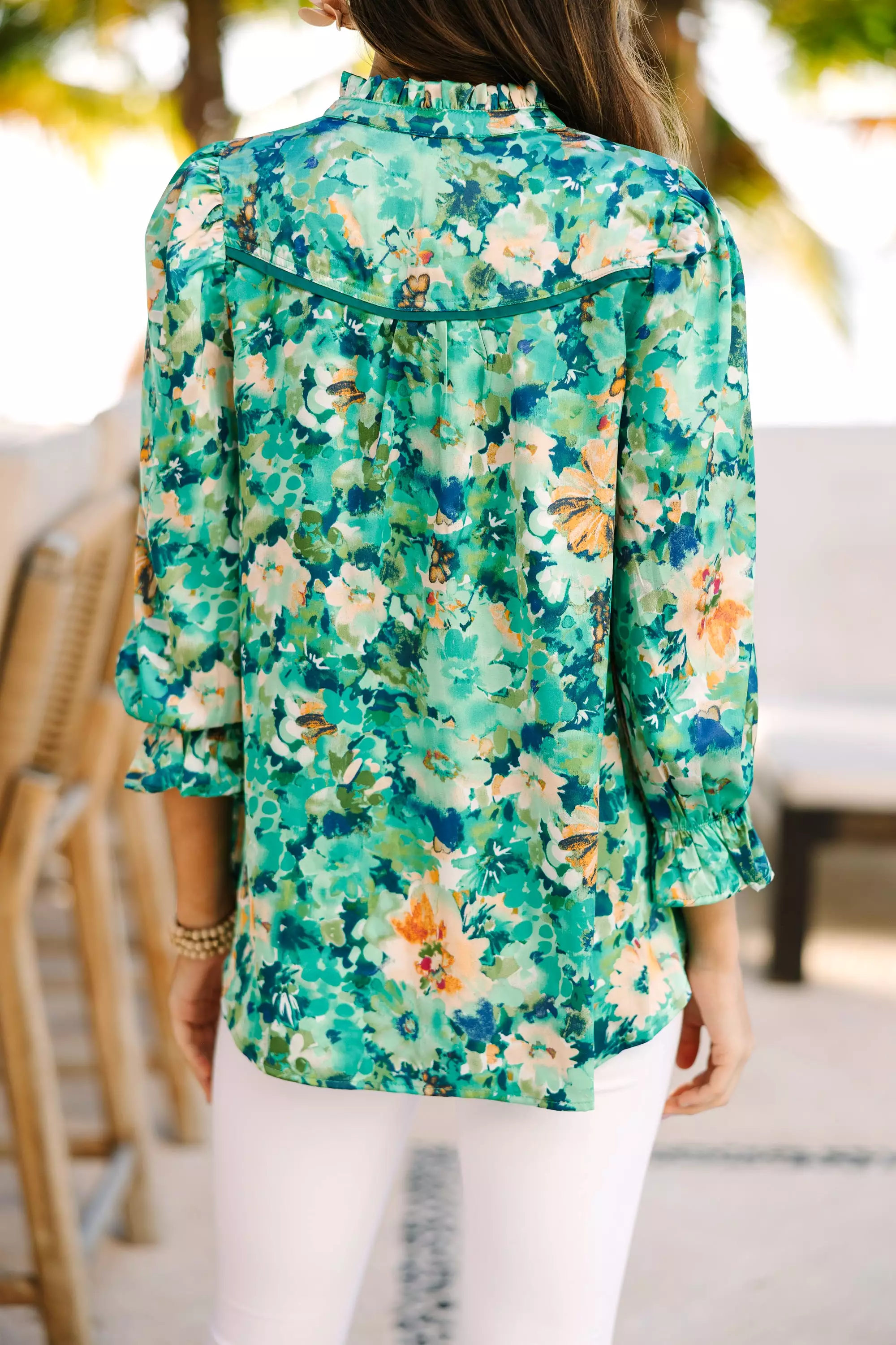 Wherever You Go Emerald Green Floral Blouse