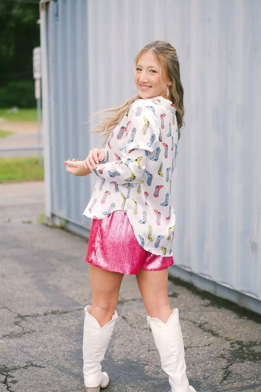 White Cowgirl Satin Blouse