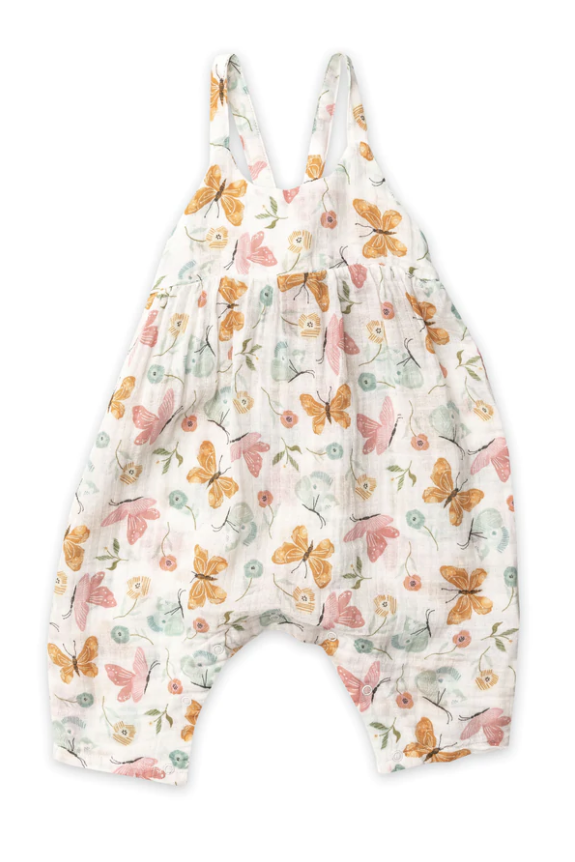 White pretty butterflies muslin tie back romper