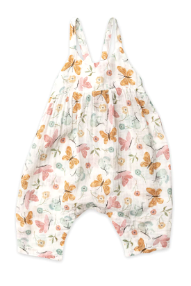 White pretty butterflies muslin tie back romper