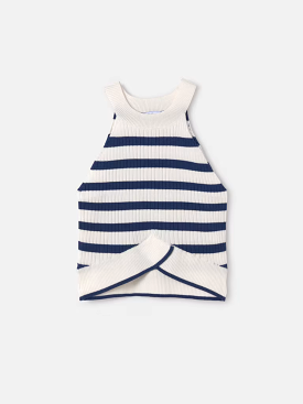 White/Navy Stripe Knit Top - Big Girl