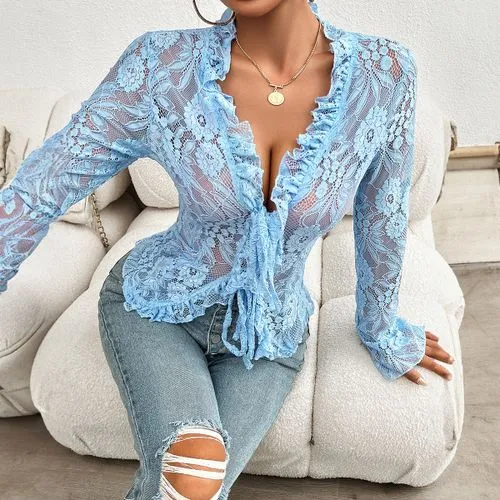 Women's Coat Long Sleeve T-Shirts Lace Casual Sexy Lace