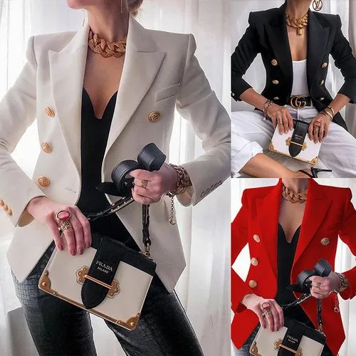 Women's Fashion Streetwear Solid Color Patchwork Double Breasted Coat Blazer