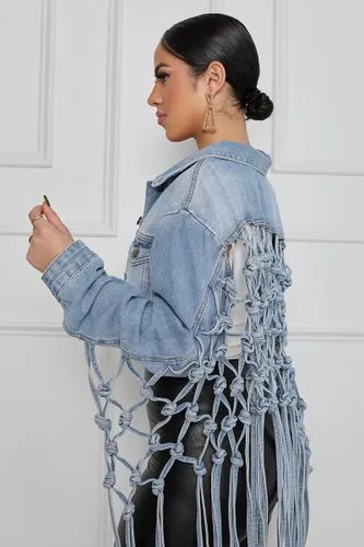 Women'S Hip-Hop Mesh Single Breasted Coat Denim Jacket