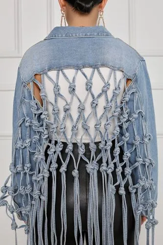 Women'S Hip-Hop Mesh Single Breasted Coat Denim Jacket