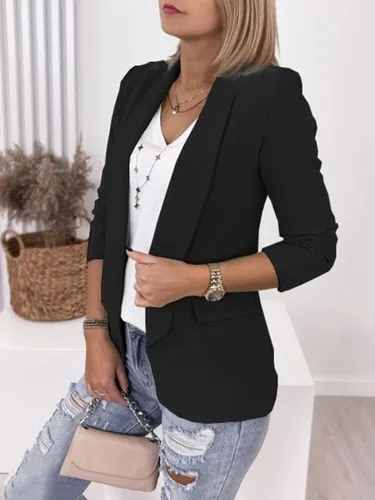 Women's Simple Style Solid Color Pocket Patchwork Placket Coat Blazer