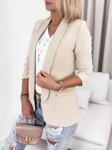 Women's Simple Style Solid Color Pocket Patchwork Placket Coat Blazer