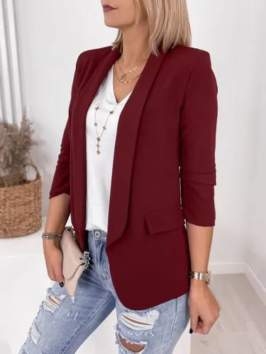 Women's Simple Style Solid Color Pocket Patchwork Placket Coat Blazer