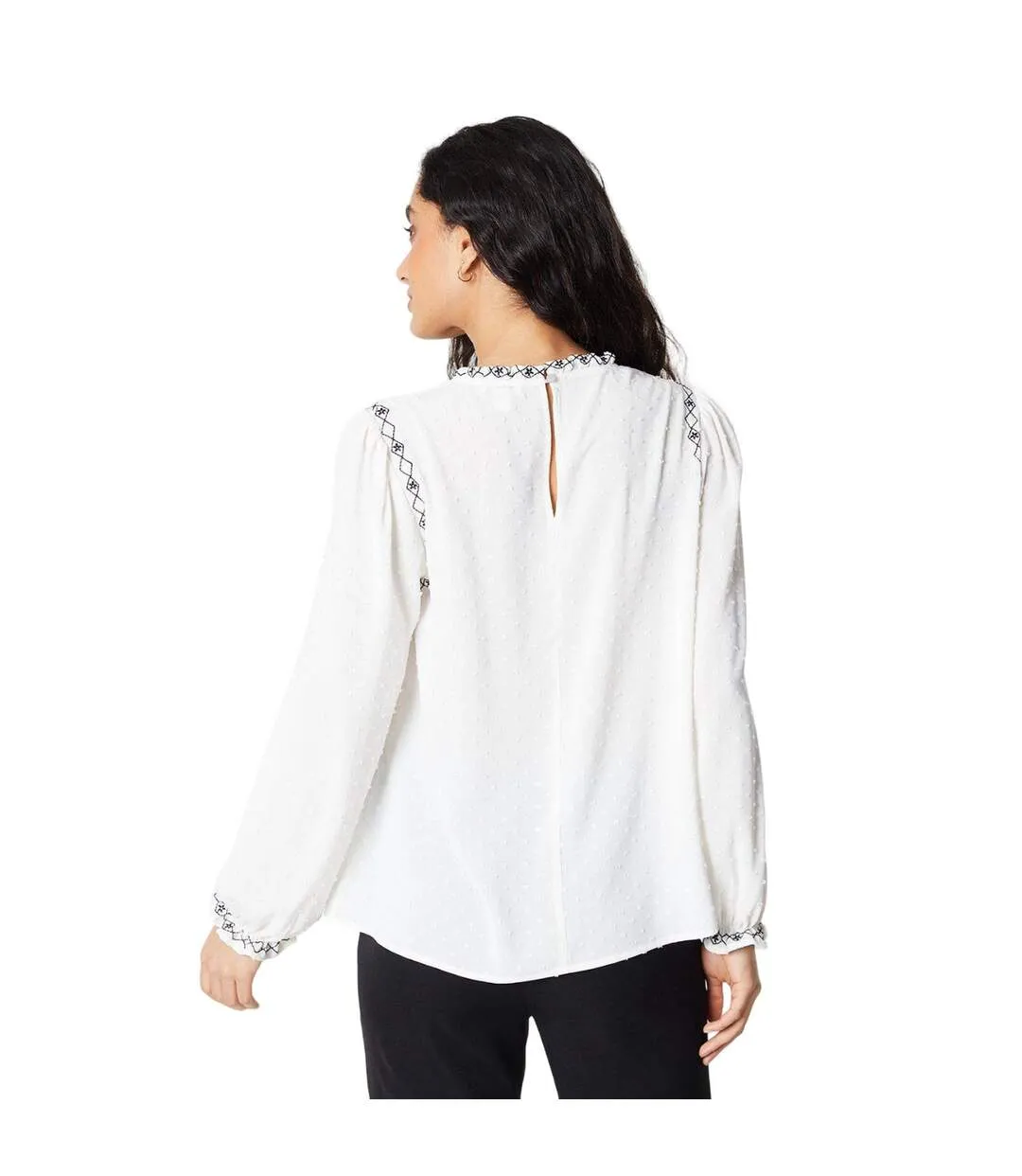 Womens/ladies embroidered ruffle neck blouse ivory Principles