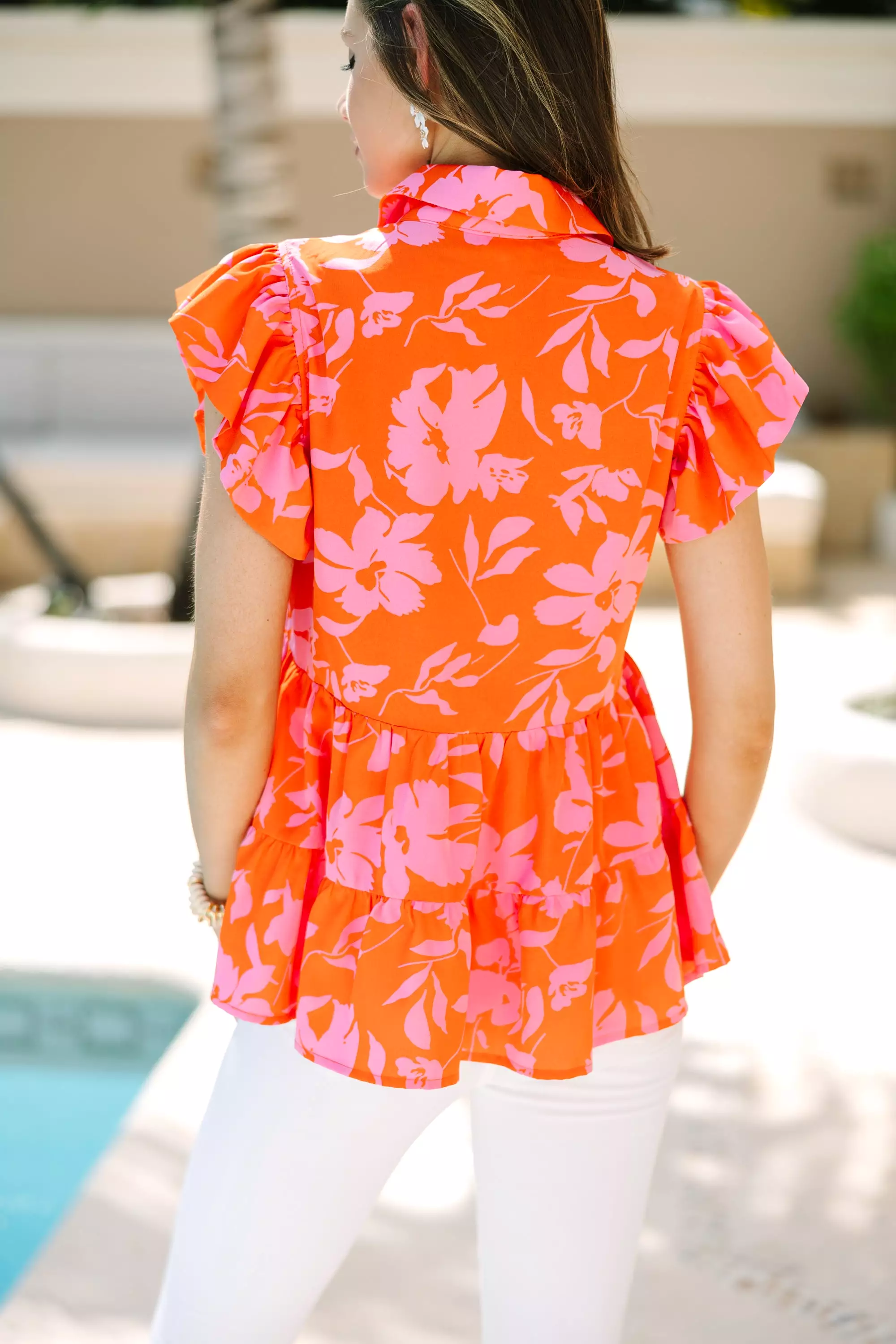 Worth Your While Orange Floral Blouse